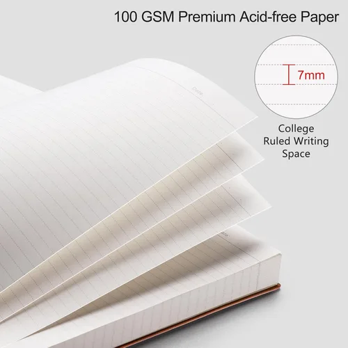Miniatura 4 de RETTACY Cuaderno rayado, 2 paquetes, 204 páginas numeradas por paquete, B5 mediano 17.6 x 25 cm, tapa blanda de cuero, papel grueso de 100 g/m²