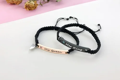 Miniatura 4 de MEALGUET - Pulseras magnéticas personalizadas para parejas de atracción mutua, pulseras de identificación trenzadas con nombre, conjunto de pulseras