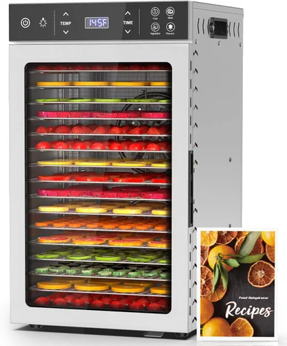 Miniatura 8 de HOPERAN - Deshidratadora de alimentos de acero inoxidable - Máquina deshidratadora eléctrica de 400W con 4 ajustes preestablecidos, temporizador