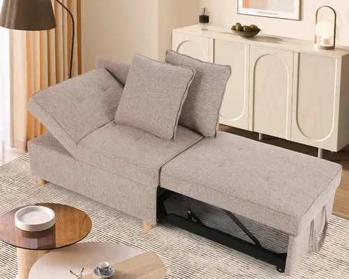 Miniatura 11 de SEJOV Sofá Cama Convertible 4 en 1 Sofás y Sillones, Sofá de 3 Asientos de Tela de Lino con 2 Almohadas Decorativas, Sillón Reclinable Individual