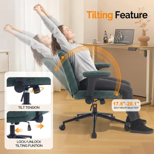 Miniatura 5 de VINGLI Silla cruzada con brazos abatibles ajustables, silla de patas cruzadas con ruedas, silla de oficina extra ancha, silla de escritorio