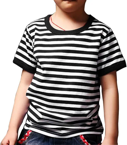Ezsskj Camiseta de Pugsley Addams para niños, camiseta de rayas negras y blancas para Halloween, disfraces de ladrón de bancos, camisetas novedosas,