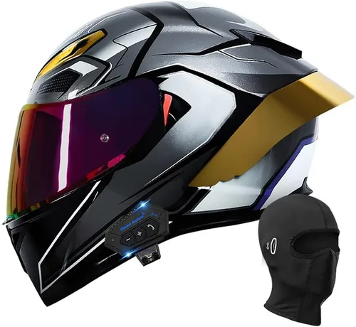 Miniatura 13 de Casco de motocicleta Bluetooth de cara completa, aprobado por DOT, casco antivaho, doble visera, casco de bicicleta de calle, altavoz dual integrado