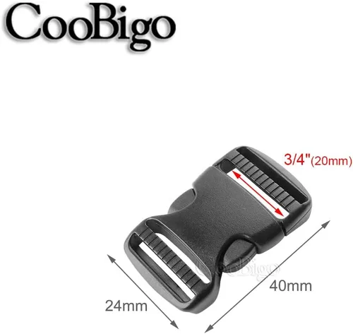 Miniatura 2 de CooBigo Paquete de 5 Hebillas de liberación lateral de 3/4" ajustables dobles, 4.5 m de correa de nailon de 3/4" de PP para camping al aire libre