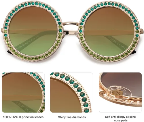 Miniatura 4 de SOJOS Shining Oversized Round Rhinestone Sunglasses Festival Gem Sunnies SJ1095