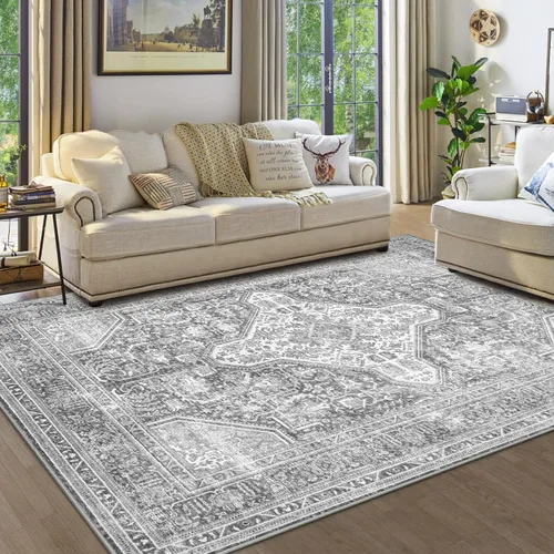 Alfombras de área lavables de 8 x 10 pies, alfombra grande vintage de estilo bohemio para sala de estar, suave, antideslizante, para interiores,