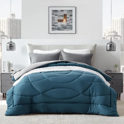 Miniatura 9 de SLEEP ZONE - Juego de edredón reversible y refrescante tamaño matrimonial, relleno alternativo suave, transpirable y cálido para todo el año, lado A
