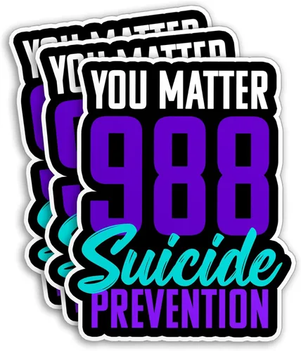 Adhesivos de prevención de suicidios 988 adhesivos de concientización sobre prevención del suicidio, número 3 pulgadas, impermeable, troquelada,