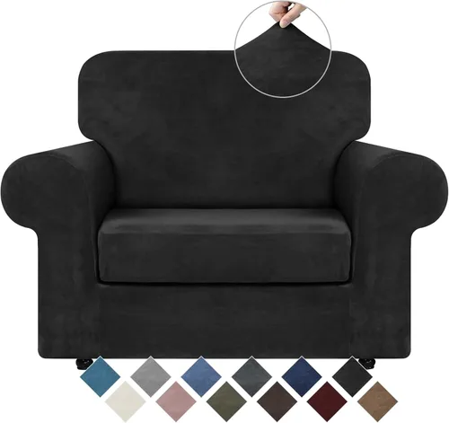 Miniatura 34 de WEERRW 4 Piezas Fundas de Terciopelo de Alta Elasticidad para Sofá de 3 Cojines Fundas de Sofá, Protector de Muebles Lavable con Parte Inferior