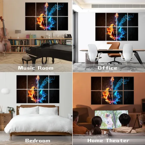 Miniatura 6 de KIOSSUT 8 piezas de arte de pared de guitarra, decoración musical, panel absorbente de sonido para dormitorio, oficina, sala de estar Arte