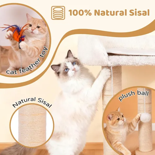 Miniatura 5 de Torre de árbol de madera 5 en 1 para gatos, torre de sisal natural de 16.5 pulgadas de alto con cama, juguete interactivo de plumas para gatos