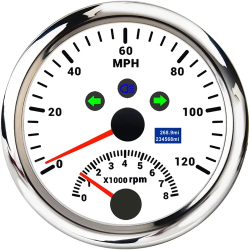 ARTILAURA Velocímetro GPS 0-120 MPH con Tacómetro 8000 RPM 85 mm 3-3/8" Velocímetro GPS para embarcaciones con antena para automóvil marino (blanco)