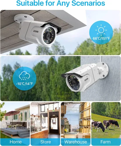 Miniatura 6 de ZOSI Sistema de cámara de seguridad PoE de 8 canales 4K con audio, 4 cámaras PoE para interiores y exteriores de 8 MP, visión nocturna a
