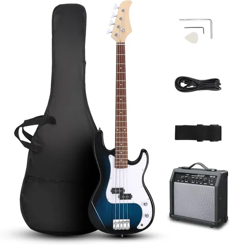 Miniatura 11 de Ktaxon Bajo eléctrico de 4 cuerdas, estilo PB, tamaño completo, estándar, diestro, kit para principiantes con amplificador de 20 W, funda, correa