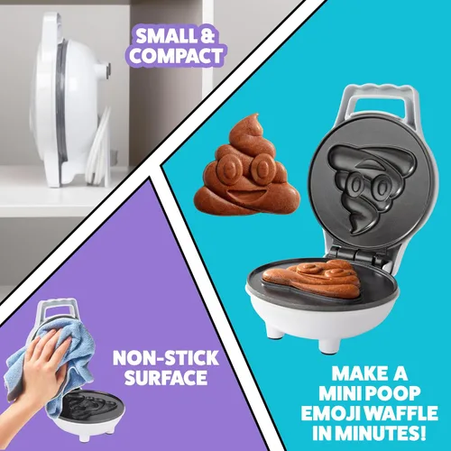 Miniatura 3 de Mini waflera de emoji de Poop, diversión para el día del padre, diseño de cara sonriente tonta, plancha de oblea de 4 pulgadas para hacer pastel
