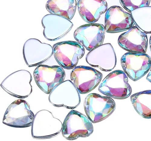 Miniatura 47 de MECCANIXITY 60 calcomanías acrílicas de diamantes de imitación de corazón de 0.315 in con parte trasera plana, gemas de plástico para manualidades