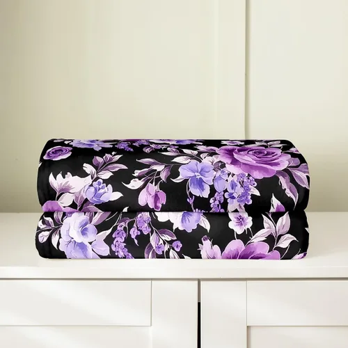 Miniatura 3 de Erosebridal Manta de rosa de 40 x 50 pulgadas, manta exótica de vellón floral de flores moradas para decoración de dormitorio, manta de franela