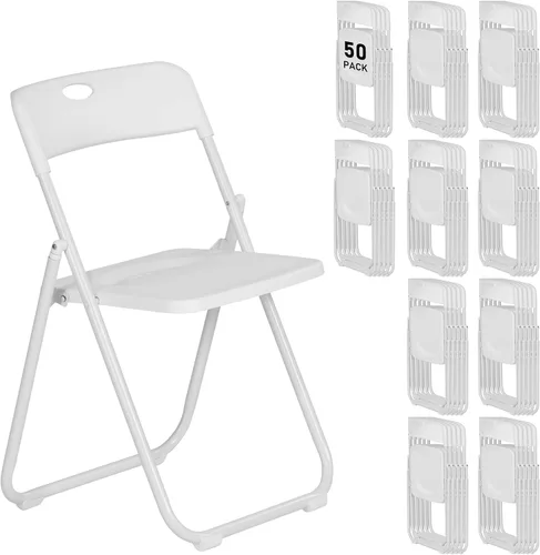 Miniatura 15 de Paquete de 10 sillas plegables de plástico negro, asientos comerciales apilables portátiles para interiores y exteriores con marco de acero