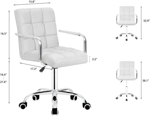 Miniatura 3 de JUMMICO Silla de oficina moderna con ruedas, silla de tocador de piel sintética, respaldo medio, linda para oficina, adolescentes y escritorios