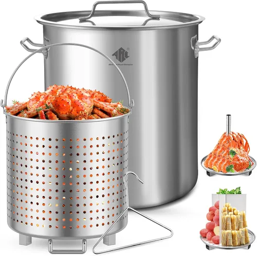 Miniatura 11 de ARC - Olla grande de acero inoxidable de 64 cuartos de galón para caldera de mariscos con cesta y estante de vapor, olla de cocina al aire libre