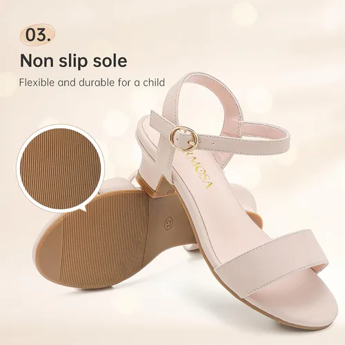 Miniatura 5 de Sandalias de tacón bajo para niñas, zapatos de vestir para bodas, fiestas, verano, puntera abierta, correa de tobillo para niños pequeños y grandes
