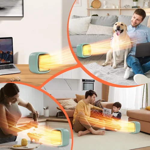 Miniatura 7 de Calentador de espacio, pequeños calentadores eléctricos portátiles para uso en interiores, 2 modos, 1000 W/800 W, PTC, de cerámica, calor de Verde
