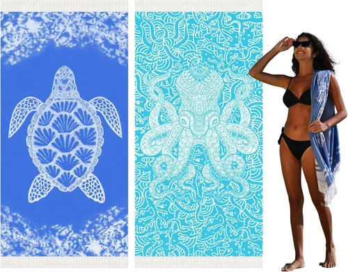 Miniatura 50 de Widdonen Toalla de playa turca fina, ligera, de secado rápido, absorbente, de algodón, para baño, piscina, toallas de natación, extra grandes, sin