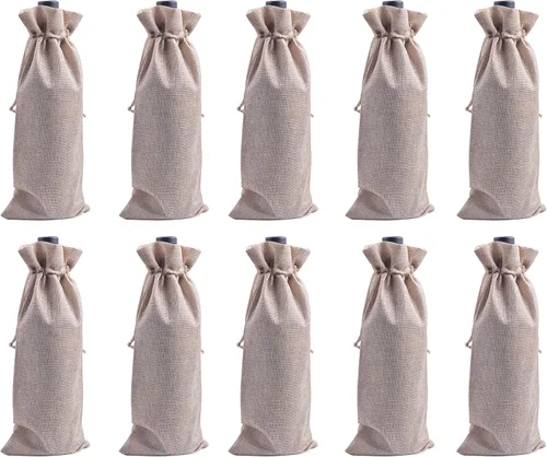 Miniatura 12 de 10 bolsas de vino de arpillera azul marino, 5.9 inx13.8 in/6.0"x14.0'' con cordón y forro para botellas de vino, bolsas de arpillera para botellas