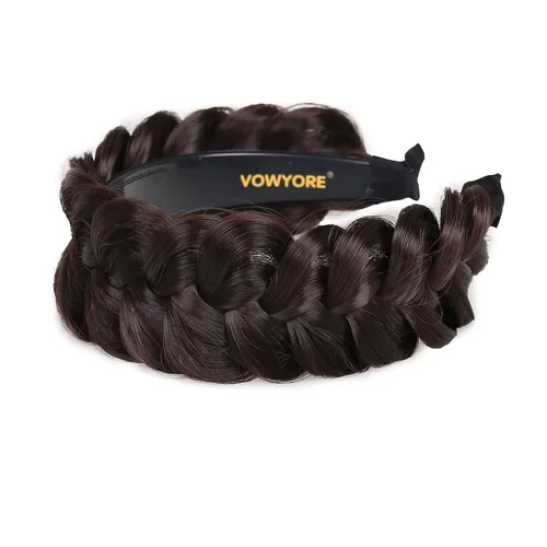Miniatura 10 de Diadema trenzada de pelo sintético, aro de pelo clásico, grueso, ancho, trenzado, peluca de trenzas esponjosas, accesorio de belleza para mujeres