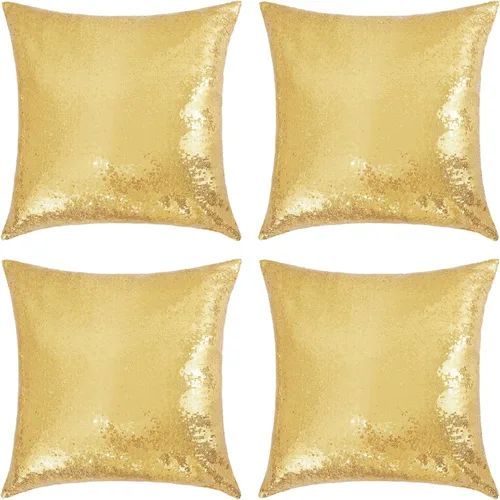 SquarePie Juego de 4 fundas de almohada de lentejuelas de 18 x 18 pulgadas, fundas de almohada decorativas con purpurina dorada brillante para el