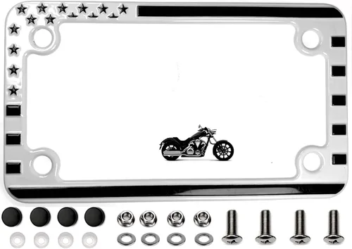 Miniatura 8 de MULL Marco de matrícula de aluminio para motocicleta con bandera estadounidense en relieve 3D, color negro (paquete de 1)