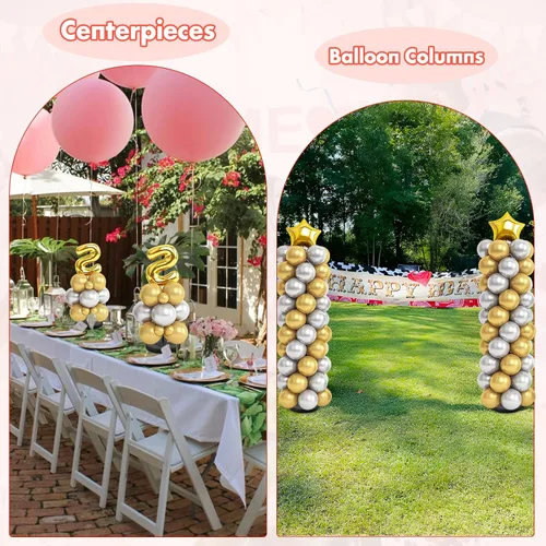 Miniatura 5 de Soporte para globos, juego de 2, 56 pulgadas de altura ajustable, empalme de poste de metal, kit de soporte de arco de columna de globos con base