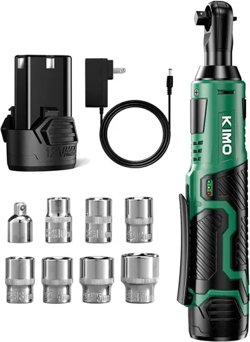 KIMO - Juego de llaves de trinquete eléctricas inalámbricas, 40 pies libras, llave de trinquete inalámbrica de 400 RPM de 3/8 pulgadas con