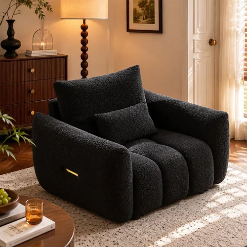Miniatura 15 de Boucle Living Room Chairs, Modern Comfy Reading Armchair with Lumbar Pillow for Bedroom, Apartment, Office, 450 LBS Capacity, Beige