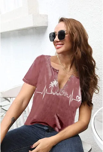 Miniatura 2 de Camiseta de manga corta con estampado de corazón para mujer, camiseta con estampado de corazón y estampado de corazón