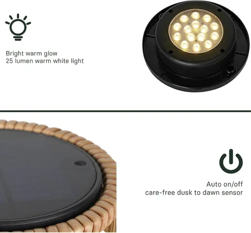 Miniatura 7 de Solar Yard Lámpara de pie para exteriores, luces de patio, farol con energía solar, resistente a la intemperie, luces de mimbre para terraza