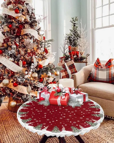 Miniatura 6 de Mantel redondo de Navidad de 55 a 60 pulgadas, impermeable, reutilizable, mantel elástico redondo ajustable para fiestas al aire libre, copo