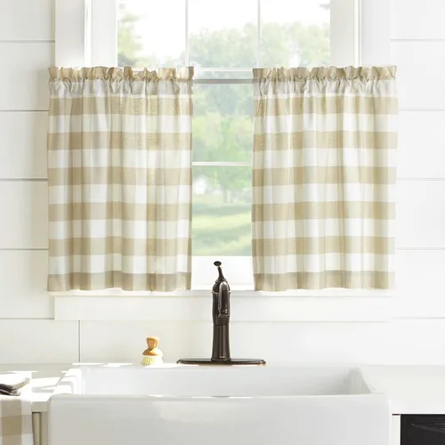 Miniatura 14 de Elrene Home Fashions Farmhouse Living Buffalo-Check Juego de cortinas de dos niveles para baño o cocina, 30" x 24" (Juego de 2 niveles), Gris/Blanco