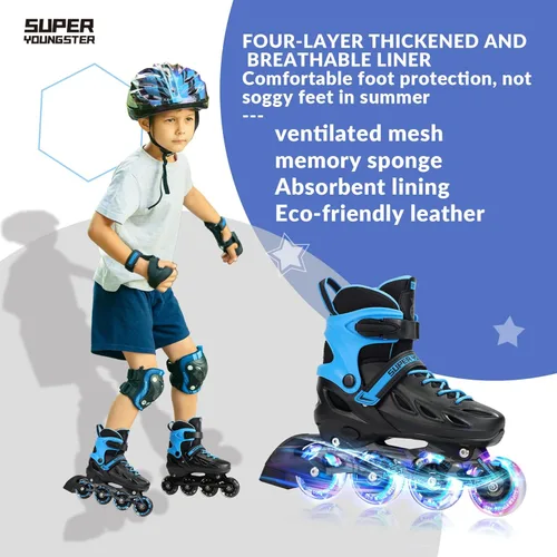 Miniatura 2 de SUPER YOUNGSTER Patines en línea ajustables para niños y niñas de 4 a 12 años con ruedas iluminadas, patines en línea para niños y niñas