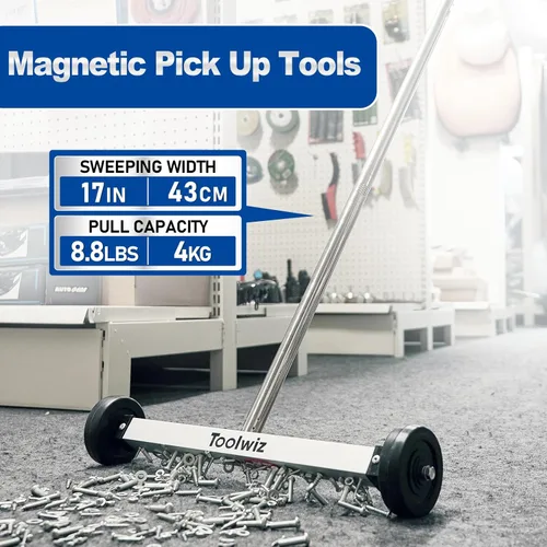 Miniatura 6 de Toolwiz Barredora magnética de 17 pulgadas, herramientas de techo para barredora de césped, herramientas de 8.8 libras con ruedas lisas para limpiar