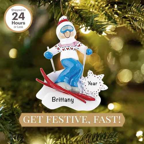 Miniatura 2 de Adorno de esquí personalizado 2026 Adornos de Navidad deportivos grabados con láser para árbol Regalo de recuerdo personalizado de esquiador