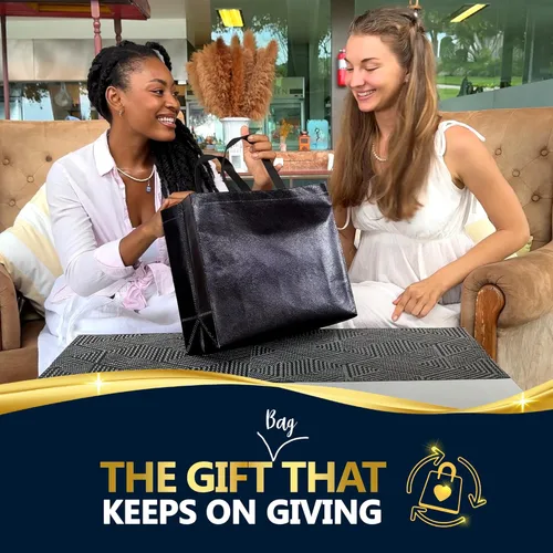 Miniatura 2 de Nush Nush Juego de 12 bolsas de regalo negras grandes – Bolsas de regalo reutilizables negras brillantes con asas – Bolsa grande de regalos