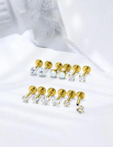 Miniatura 6 de Aretes de nariz de acero quirúrgico 316L con parte trasera plana de 16G, piercing de labio Medusa Labret Monroe, Tragus Forward Helix, Caracola