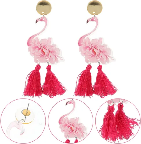 Miniatura 2 de Holibanna 1 par de aretes de flamenco Luau Party Pendientes de flamenco Pendientes de gota de flamenco Aretes de pájaro flamenco para mujer, aretes