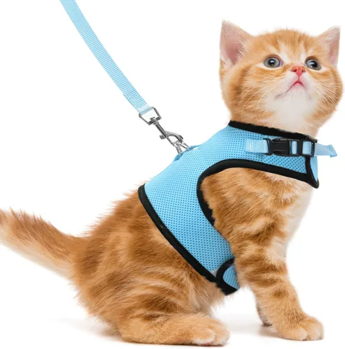 Miniatura 23 de PUPTECK Juego de arnés y correa de malla suave para gatos, arnés acolchado para mascotas, a prueba de escape, para gatos, perros pequeños, conejos