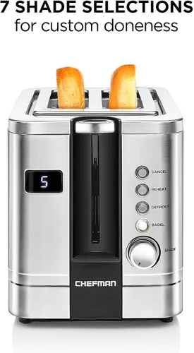 Miniatura 3 de Chefman Tostadora digital de 2 rebanadas, emergente, parrilla de prensa Panini y platos recubiertos para sándwiches gourmet, superficie de acero