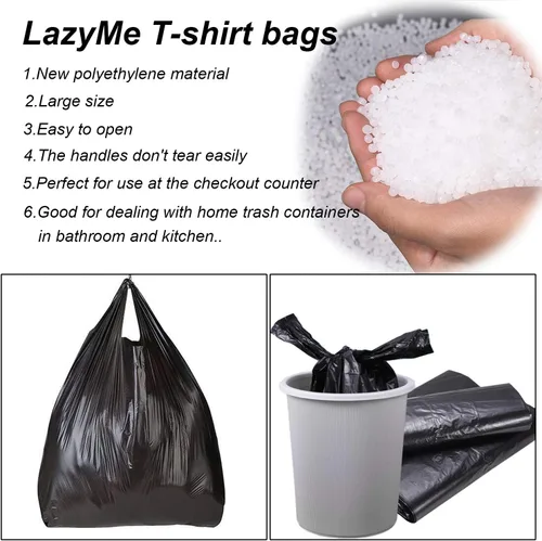 Miniatura 5 de LazyMe Bolsas para camisetas, bolsas de plástico negras con asas para comestibles y compras al por menor, bolsas de plástico para negocio, 12 x 20