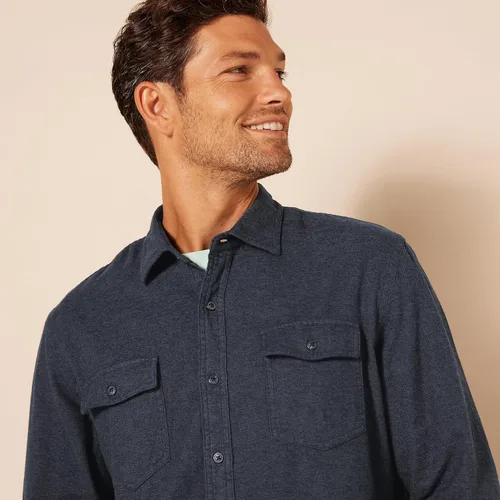 Miniatura 4 de Tienda Essentials Camisa de franela de manga larga con dos bolsillos para hombre
