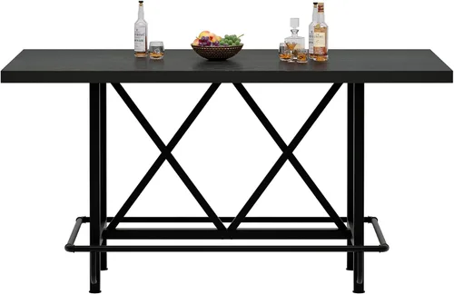 Miniatura 8 de Tribesigns Mesa de Bar, Mesa de Pub Industrial de Altura de Mostrador con Reposapiés de Metal, Mesa de Comedor de Cocina de Madera Rectangular de 63