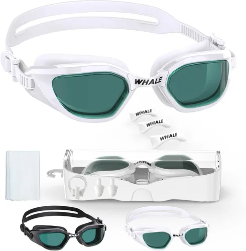 Whale Gafas de natación ópticas para adultos, antivaho y a prueba de fugas, protección UV ajustable -2.0 a -7.0